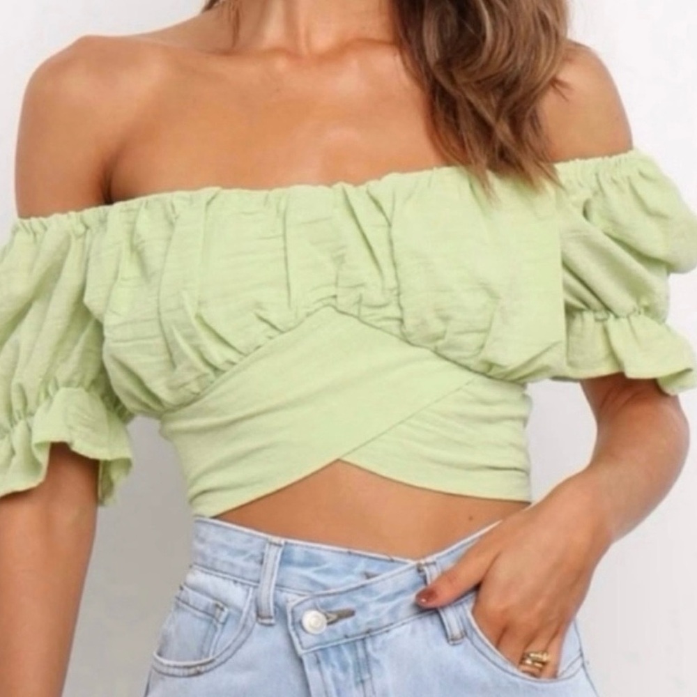 Petal & Pup Lime Green Puff Sleeve Wrap Blouse